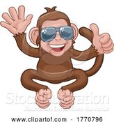 Vector Illustration of Cartoon Monkey Sunglasses Waving Thumbs up Animal by AtStockIllustration