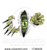 Vector Illustration of Cartoon Monster with Talon Claw Tearing a Rip Through Wall by AtStockIllustration