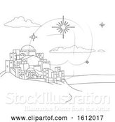 Vector Illustration of Cartoon Nativity Christmas City Scene Coloring by AtStockIllustration
