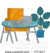 Vector Illustration of Cartoon Office Business Scene Desk Computer Workstation by AtStockIllustration