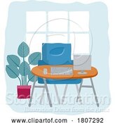 Vector Illustration of Cartoon Office Business Scene Desk Computer Workstation by AtStockIllustration