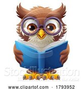 Vector Illustration of Cartoon Owl Wise Cute Cird Character Reading Book by AtStockIllustration