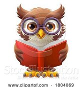 Vector Illustration of Cartoon Owl Wise Cute Cird Character Reading Book by AtStockIllustration