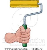 Vector Illustration of Cartoon Painter Decorator Hand Fist Paint Roller Cartoon by AtStockIllustration