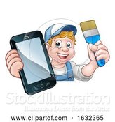 Vector Illustration of Cartoon Painter Decorator Handyman Phone Concept by AtStockIllustration