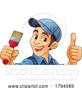 Vector Illustration of Cartoon Painter Decorator Paint Brush Handy Guy by AtStockIllustration