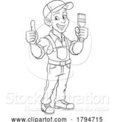 Vector Illustration of Cartoon Painter Decorator Paint Brush Handy Guy by AtStockIllustration