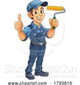 Vector Illustration of Cartoon Painter Decorator Paint Roller Handy Guy by AtStockIllustration