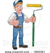 Vector Illustration of Cartoon Painter Decorator Paint Roller Handy Guy by AtStockIllustration