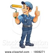 Vector Illustration of Cartoon Painter Decorator Paint Roller Handy Guy by AtStockIllustration