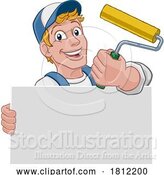 Vector Illustration of Cartoon Painter Decorator Paint Roller Handy Guy by AtStockIllustration