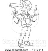 Vector Illustration of Cartoon Painter Decorator Paint Roller Handy Guy by AtStockIllustration
