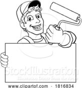 Vector Illustration of Cartoon Painter Decorator Paint Roller Handy Guy by AtStockIllustration