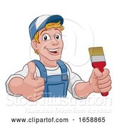 Vector Illustration of Cartoon Painter Decorator Paintbrush Handyman Guy by AtStockIllustration