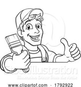 Vector Illustration of Cartoon Painter Decorator Paintbrush Handyman Guy by AtStockIllustration