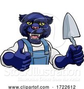 Vector Illustration of Cartoon Panther Bricklayer Builder Holding Trowel Tool by AtStockIllustration