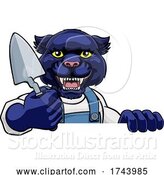 Vector Illustration of Cartoon Panther Bricklayer Builder Holding Trowel Tool by AtStockIllustration