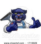 Vector Illustration of Cartoon Panther Car or Window Cleaner Holding Squeegee by AtStockIllustration