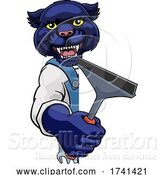 Vector Illustration of Cartoon Panther Car or Window Cleaner Holding Squeegee by AtStockIllustration