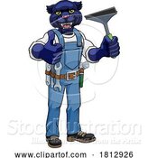 Vector Illustration of Cartoon Panther Car or Window Cleaner Holding Squeegee by AtStockIllustration