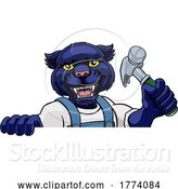Vector Illustration of Cartoon Panther Carpenter Handyman Builder Holding Hammer by AtStockIllustration