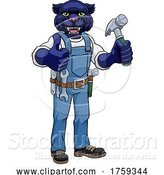 Vector Illustration of Cartoon Panther Mascot Carpenter Handyman Holding Hammer by AtStockIllustration