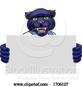 Vector Illustration of Cartoon Panther Mascot Handyman Holding Sign by AtStockIllustration