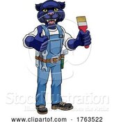 Vector Illustration of Cartoon Panther Painter Decorator Holding Paintbrush by AtStockIllustration