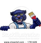 Vector Illustration of Cartoon Panther Painter Decorator Holding Paintbrush by AtStockIllustration