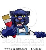 Vector Illustration of Cartoon Panther Painter Decorator Holding Paintbrush by AtStockIllustration