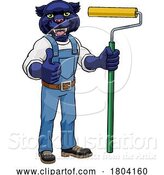 Vector Illustration of Cartoon Panther Painter Decorator Paint Roller Mascot Guy by AtStockIllustration