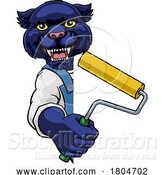 Vector Illustration of Cartoon Panther Painter Decorator Paint Roller Mascot Guy by AtStockIllustration