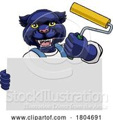 Vector Illustration of Cartoon Panther Painter Decorator Paint Roller Mascot Guy by AtStockIllustration