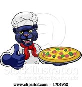 Vector Illustration of Cartoon Panther Pizza Chef Restaurant Mascot Sign by AtStockIllustration