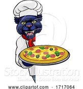 Vector Illustration of Cartoon Panther Pizza Chef Restaurant Mascot Sign by AtStockIllustration