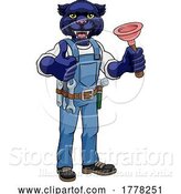 Vector Illustration of Cartoon Panther Plumber Mascot Holding Plunger by AtStockIllustration