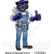 Vector Illustration of Cartoon Panther Plumber or Mechanic Holding Spanner by AtStockIllustration