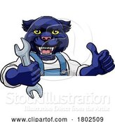 Vector Illustration of Cartoon Panther Plumber or Mechanic Holding Spanner by AtStockIllustration