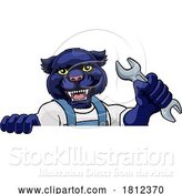 Vector Illustration of Cartoon Panther Plumber or Mechanic Holding Spanner by AtStockIllustration