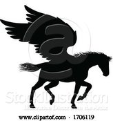 Vector Illustration of Cartoon Pegasus Silhouette Mythological Winged Horse by AtStockIllustration