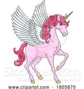 Vector Illustration of Cartoon Pegasus Unicorn Wings Horn Horse Animal Cartoon by AtStockIllustration