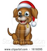 Vector Illustration of Cartoon Pet Dog in Christmas Santa Claus Hat by AtStockIllustration