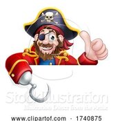 Vector Illustration of Cartoon Pirate Captain over Sign Background by AtStockIllustration