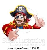 Vector Illustration of Cartoon Pirate Captain Peeking Background Sign by AtStockIllustration