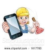 Vector Illustration of Cartoon Plumber Handyman Phone Concept by AtStockIllustration