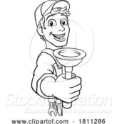 Vector Illustration of Cartoon Plumber Plumbing Drain Plunger Handyman by AtStockIllustration
