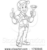 Vector Illustration of Cartoon Plumber Plunger Tool Plumbing Guy Handyman by AtStockIllustration