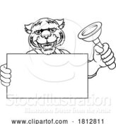 Vector Illustration of Cartoon Plumber Tiger Plunger Plumbing Mascot by AtStockIllustration