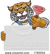 Vector Illustration of Cartoon Plumber Wildcat Plunger Plumbing Mascot by AtStockIllustration