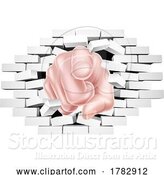 Vector Illustration of Cartoon Pointing Hand Breaking White Brick Wall by AtStockIllustration